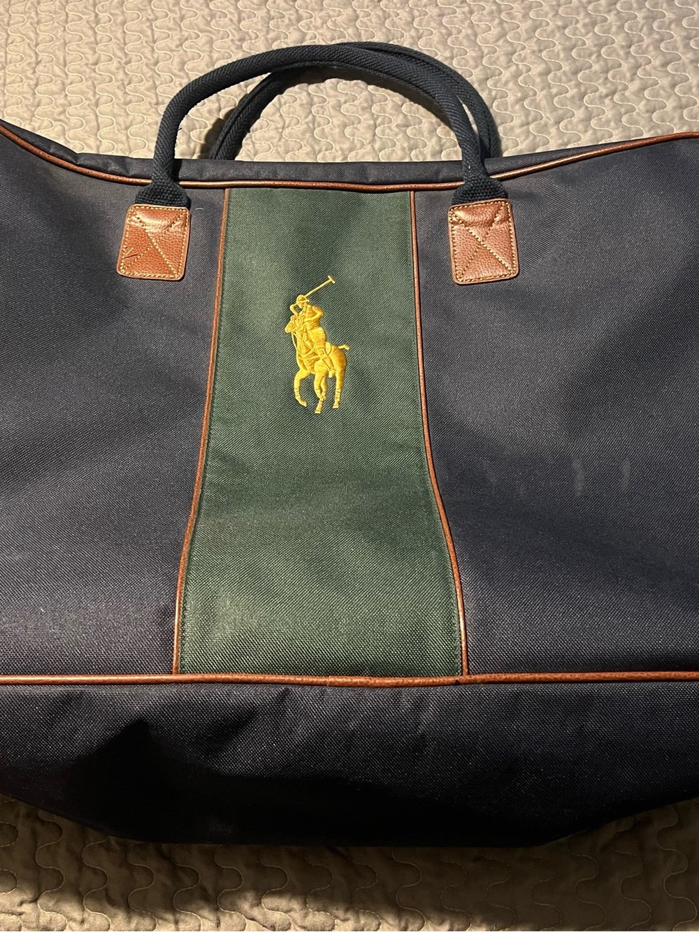 Polo by Ralph Lauren Navy & Green Canvas Duffel with Yellow Logo
